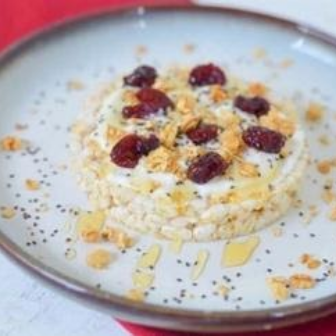 Rice Cake, Greek Yoghurt, Granola, Dried Fruits, Honey, Chia Seeds