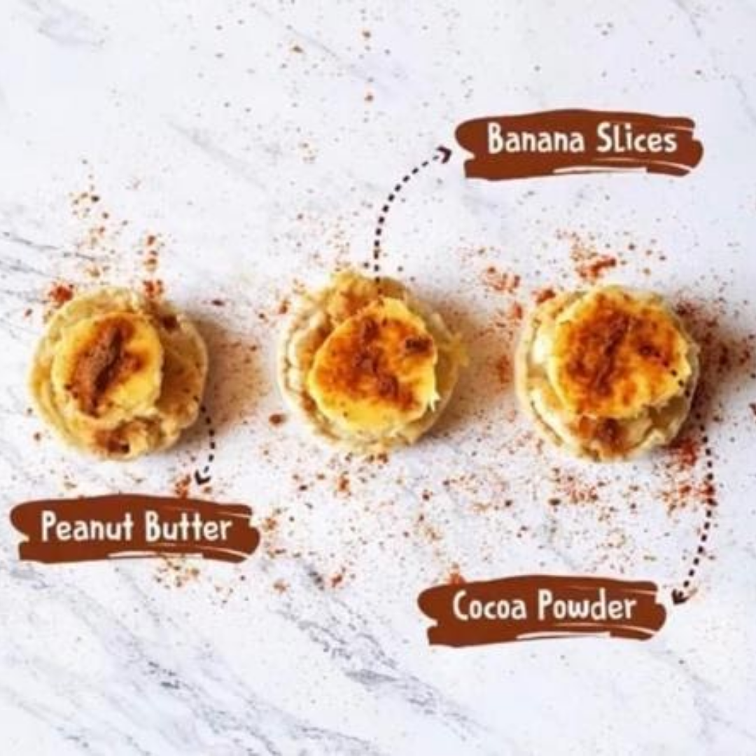 Rice Crackers, Banana Slices, Cocoa Powder, Peanut Butter