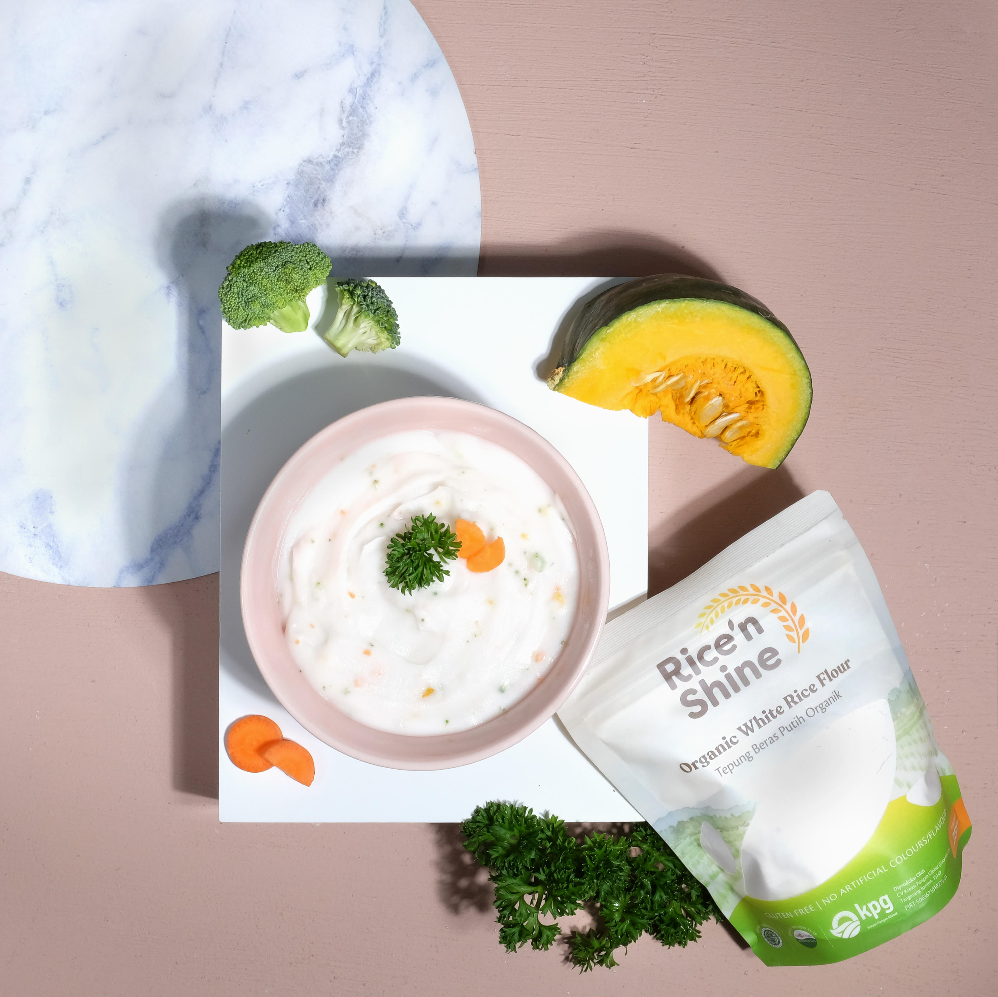 Rice 'n Shine White with Pumpkin & Broccoli puree, Carrot & Parsley
