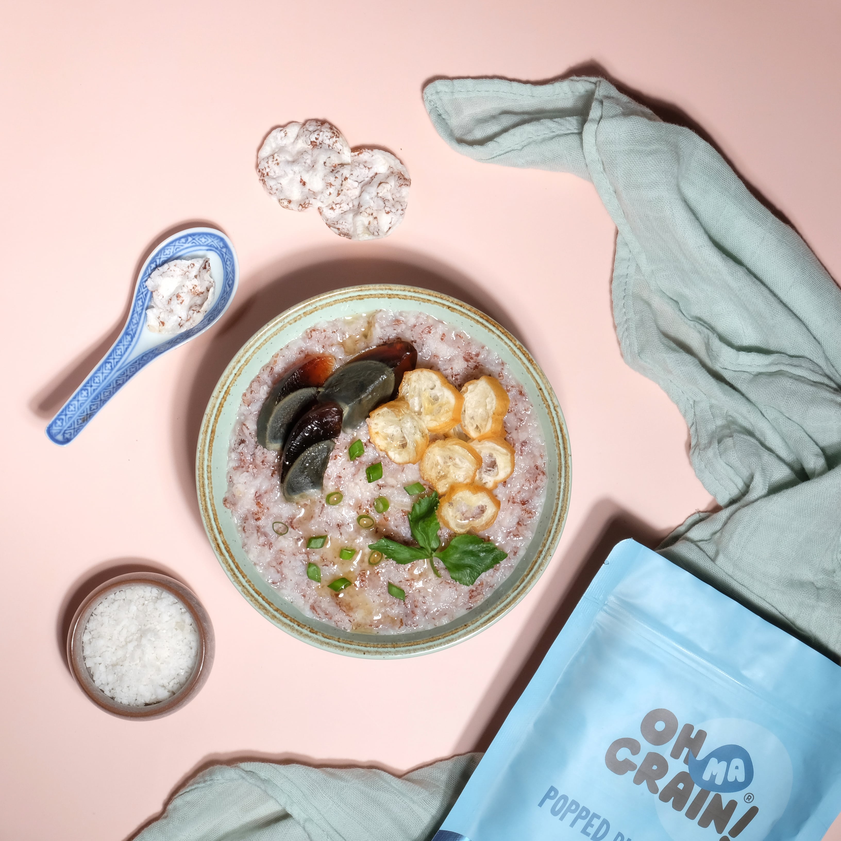 Oh Ma Grain! Sea Salt with Century Egg, Spring Onion, Chinese Donut & Sesame Oil
